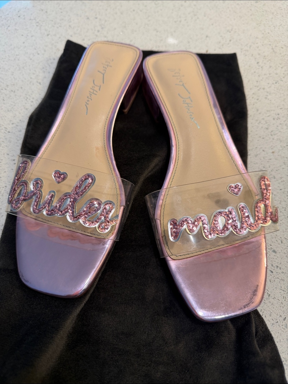 Betsey Johnson Pink 'Bride' and 'Maid' Clear Strap Slide Sandals